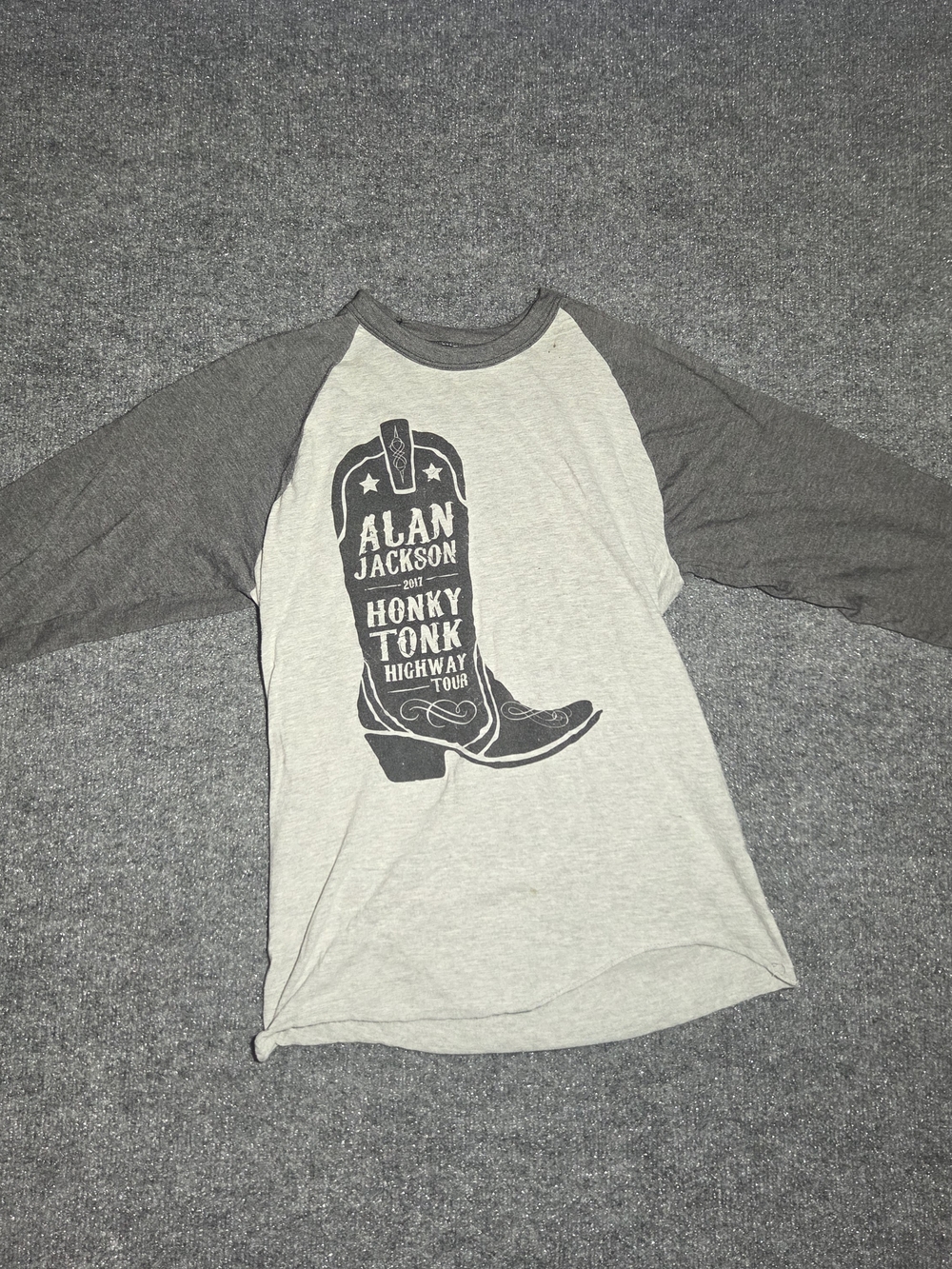 Alan Jackson Shirt S Small 2017 Honky Tonk Highway Tour Raglan Gray 3/4 Sleeve